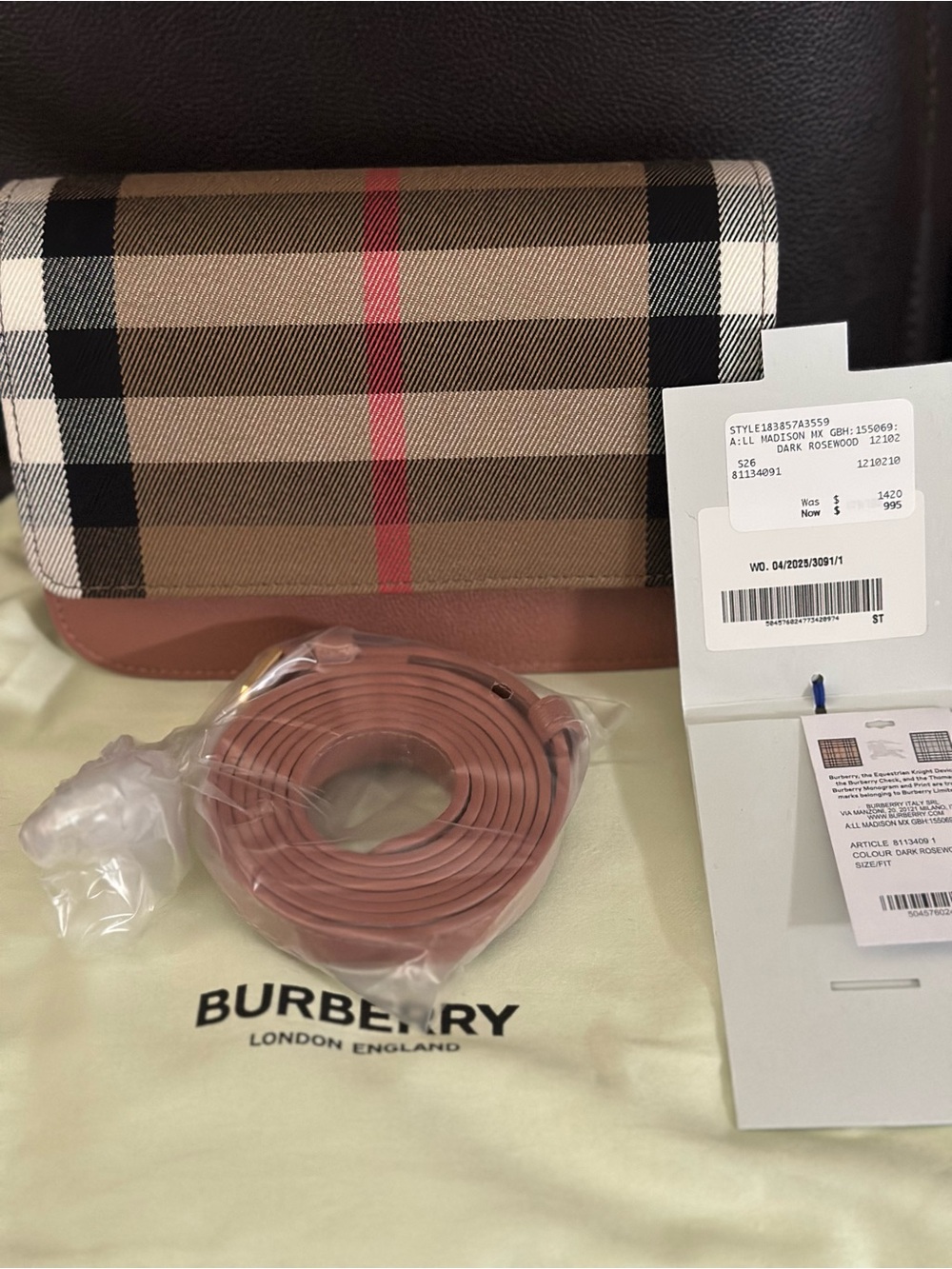 Burberry Beige Check Shoulder Bag with Rosewood Trim